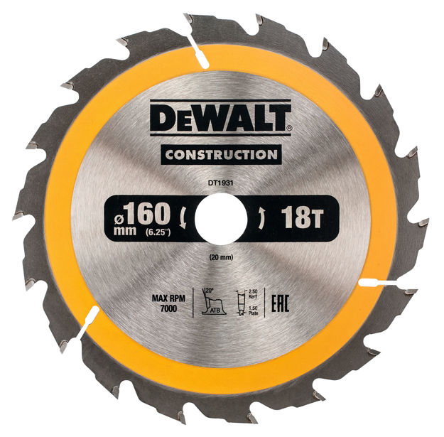 SAGBLAD 160X20MM 18T DT1931 DEWALT