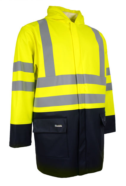 Flammehemmende Hi-Vis Regnjakke i PU Gul/Marine